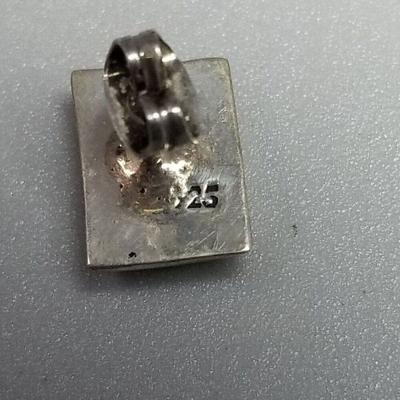 Vintage Sterling Silver and Blue Stud Earrings, Flush Set Rectangle Shape - Picture 4 of 9